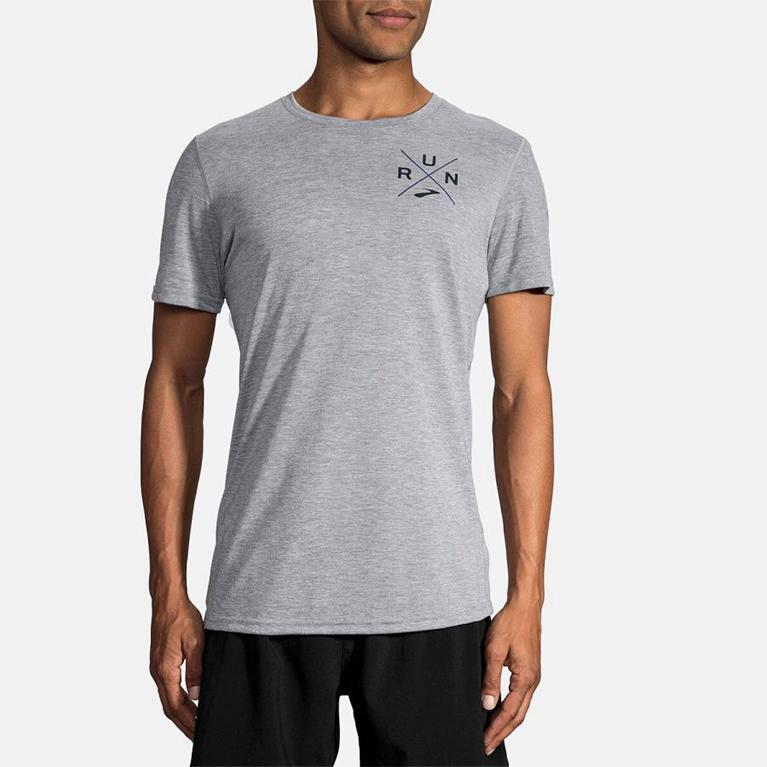 Brooks Distance Graphic Mens Short Sleeve Running Shirt - Grey - Indonesia (WFZY-68174)